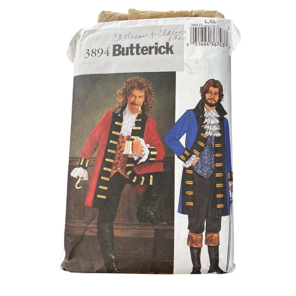 Y2K Butterick 3894 Mens Pirate Costume Sewing Pattern Size Large-XL Cosplay CUT